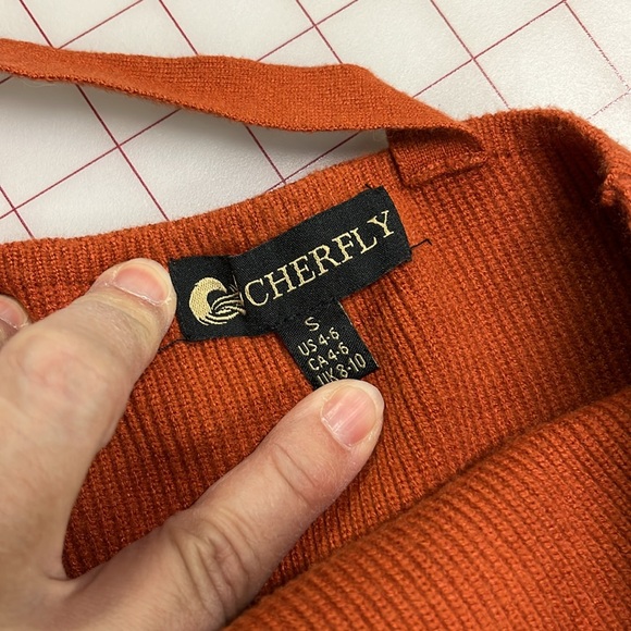 CHERFLY Dolman SLV Faux Wrap Backless Bodycon/Glam Belt Caramel Sweater Dress S - Picture 6 of 16